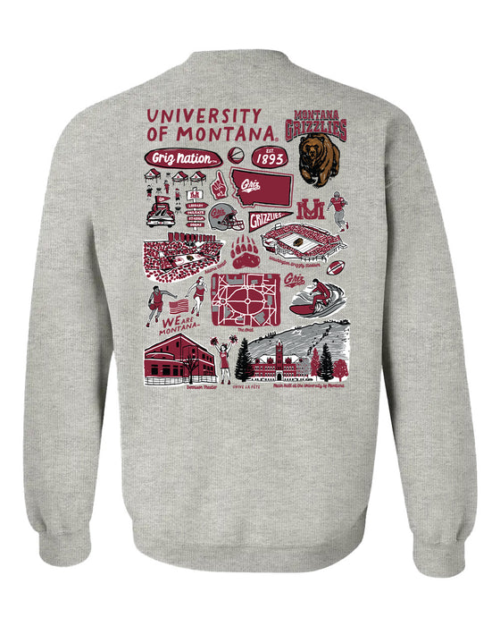University of Montana Grizzlies Hand Sketched Artwork Maroon Crewneck Sweatshirt for Women - Vive La Fête - Online Apparel Store