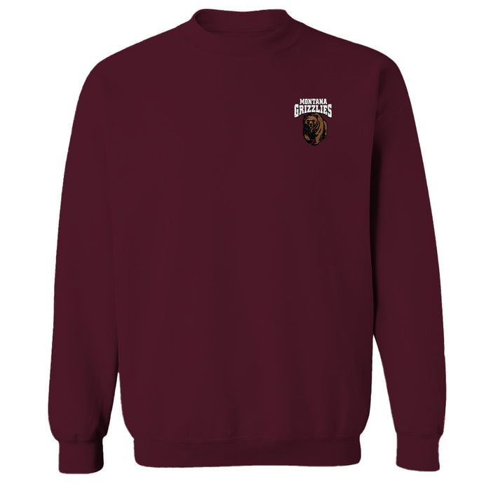 University of Montana Grizzlies Hand Sketched Vive La Fete Impressions Artwork Maroon Crew Neck Sweatshirt for Women