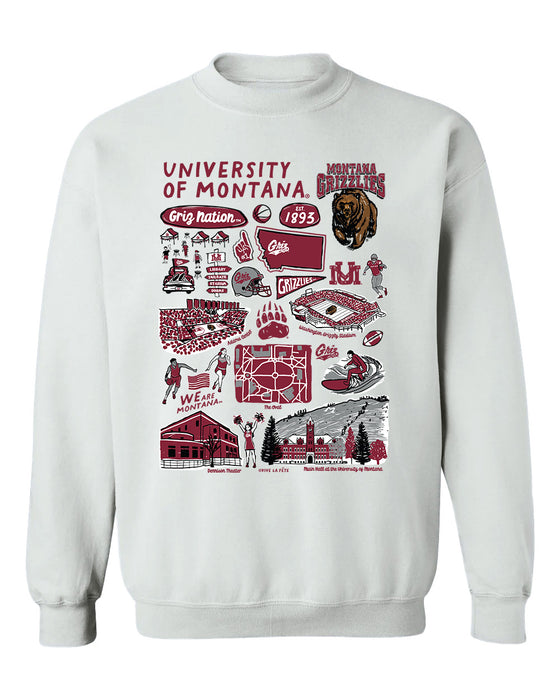 University of Montana Grizzlies Hand Sketched Vive La Fete Impressions White Cotton Crewneck Sweatshirt for Women