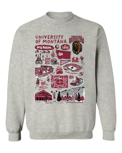 University of Montana Grizzlies Hand Sketched Vive La Fete Impressions Grey Cotton Crewneck Sweatshirt for Women