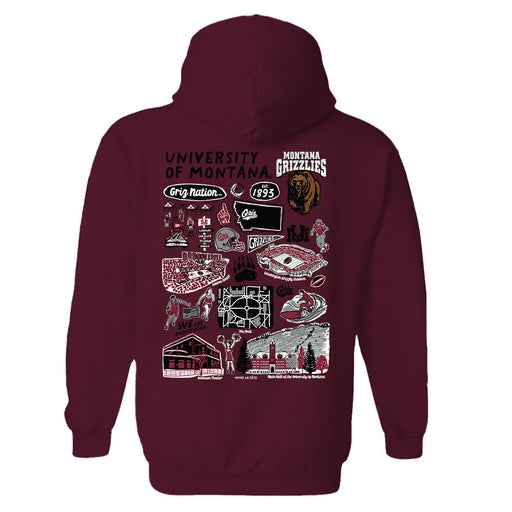 University of Montana Grizzlies Hand Sketched Artwork Cotton Fleece Women Hoodie - Vive La Fête - Online Apparel Store