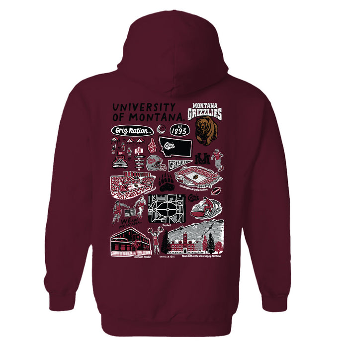 University of Montana Grizzlies Hand Sketched Artwork Cotton Fleece Women Hoodie - Vive La Fête - Online Apparel Store
