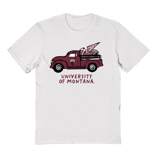 University of Montana Grizzlies Hand Sketched Vive La Fete Impressions Truck White T-shirt for Women