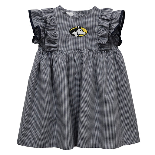 Michigan Tech Huskies MTU Embroidered Black Gingham Ruffle Dress