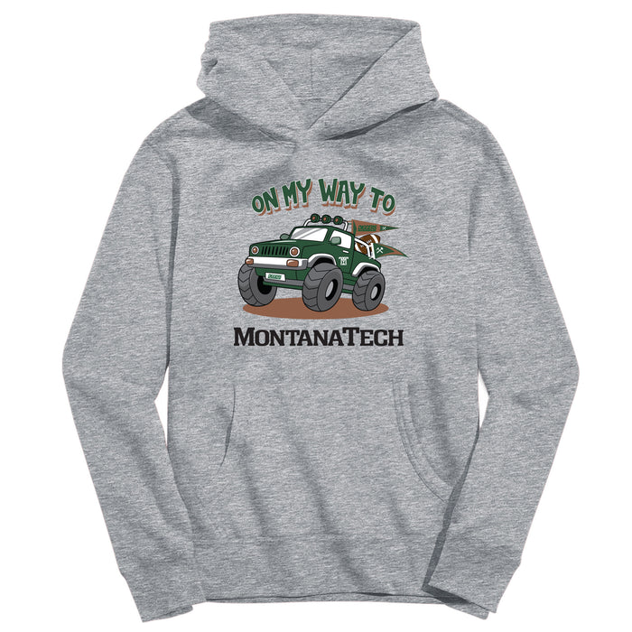 Montana Tech Orediggers Vive La Fete On My Way Monster Truck Grey Cotton Hoodie