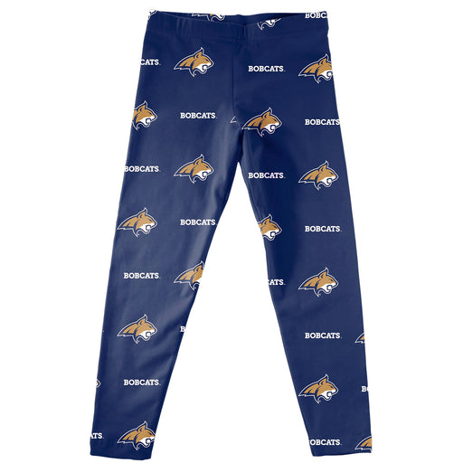 Montana State Bobcats MSU Vive La Fete Girls Game Day All Over Two Logos Elastic Waist Classic Play Blue Leggings Tights