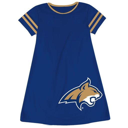 Montana State Bobcats MSU Vive La Fete Girls Game Day Short Sleeve Blue A-Line Dress with large Logo