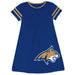 Montana State Bobcats MSU Vive La Fete Girls Game Day Short Sleeve Blue A-Line Dress with large Logo