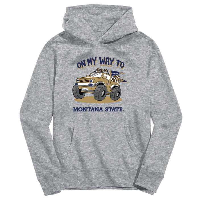 Montana State Bobcats MSU On My Way Monster Truck Heather Grey Cotton Youth Hoodie