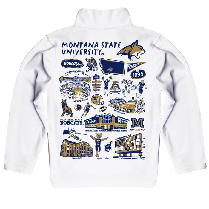 Montana State Bobcats MSU Hand Sketched Vive La Fete Impressions Artwork  White Boys Quarter Zip Pullover V1 - Vive La Fête - Online Apparel Store