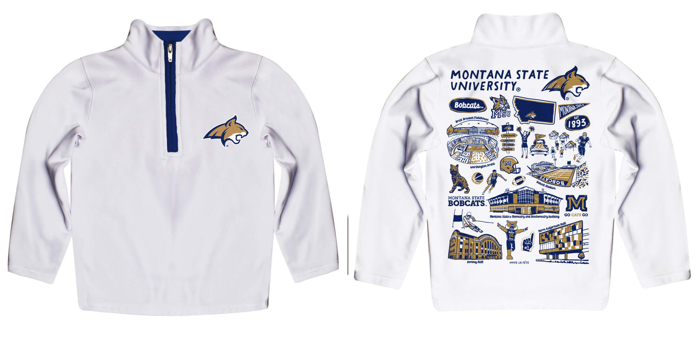 Montana State Bobcats MSU Hand Sketched Vive La Fete Impressions Artwork  White Boys Quarter Zip Pullover V1 - Vive La Fête - Online Apparel Store