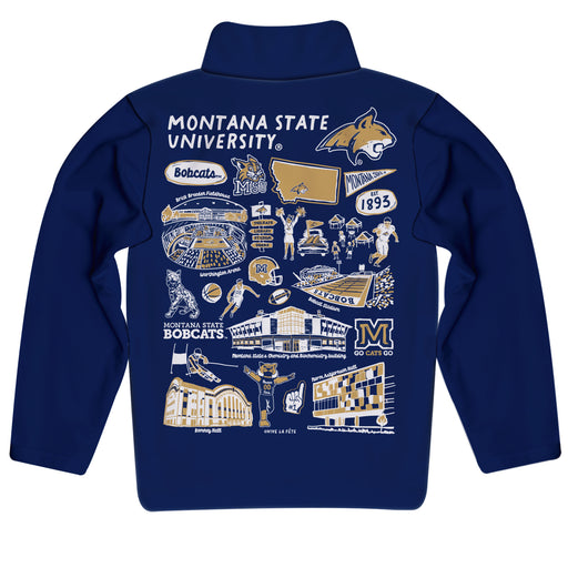 Montana State Bobcats MSU Hand Sketched Vive La Fete Impressions Artwork  Blue Boys Quarter Zip Pullover V1 - Vive La Fête - Online Apparel Store