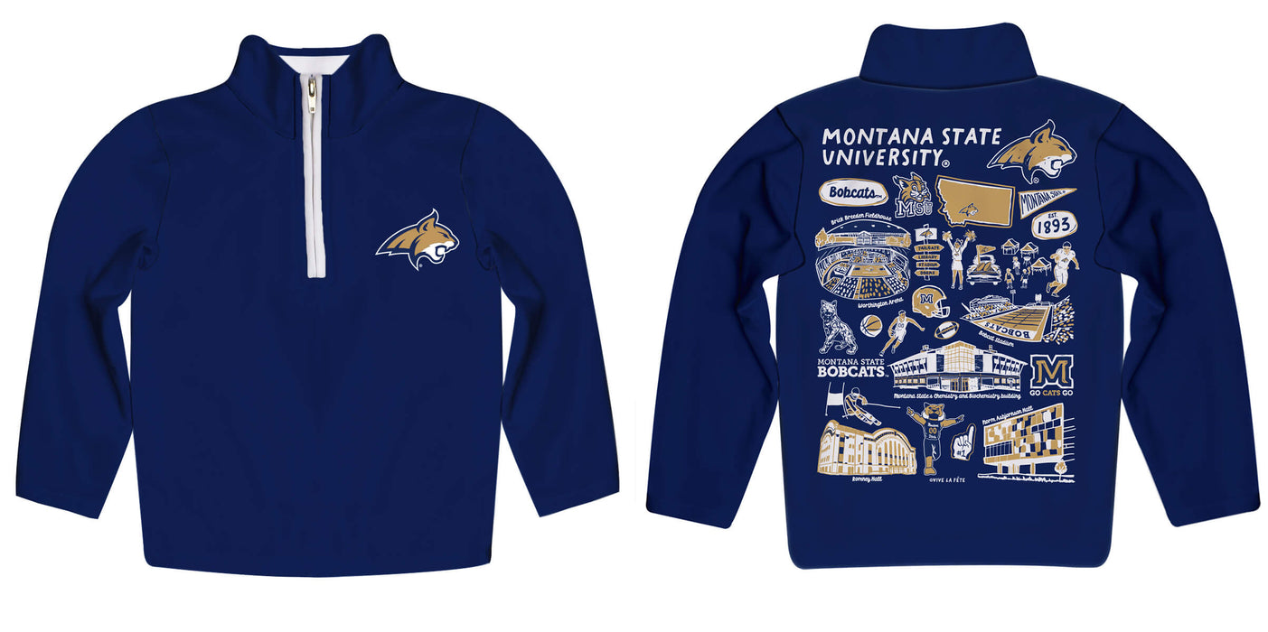 Montana State Bobcats MSU Hand Sketched Vive La Fete Impressions Artwork  Blue Boys Quarter Zip Pullover V1 - Vive La Fête - Online Apparel Store