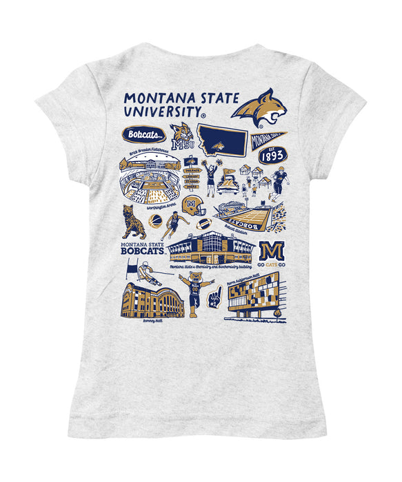 Montana State Bobcats MSU Hand Sketched Vive La Fete Impressions Artwork White Girls Cotton Short Sleeve Tee - Vive La Fête - Online Apparel Store