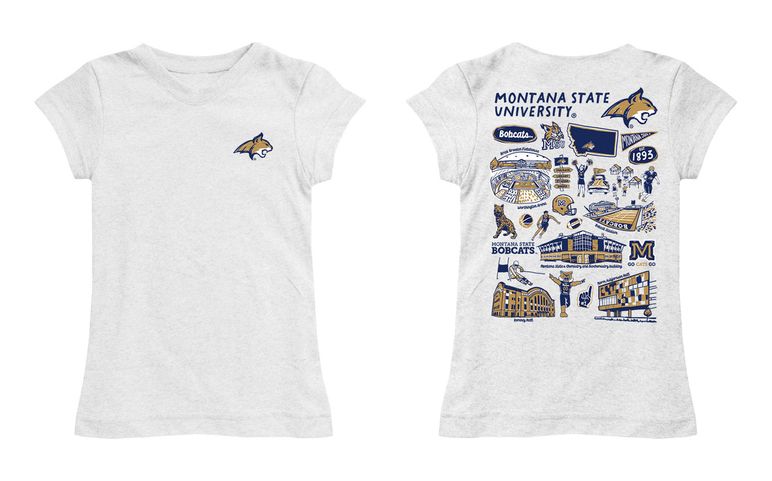 Montana State Bobcats MSU Hand Sketched Vive La Fete Impressions Artwork White Girls Cotton Short Sleeve Tee - Vive La Fête - Online Apparel Store