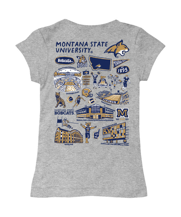 Montana State Bobcats MSU Hand Sketched Vive La Fete Impressions Artwork Grey Girls Cotton Short Sleeve Tee - Vive La Fête - Online Apparel Store