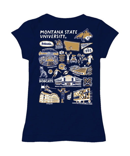 Montana State Bobcats MSU Hand Sketched Vive La Fete Impressions Artwork Navy Girls Cotton Short Sleeve Tee - Vive La Fête - Online Apparel Store