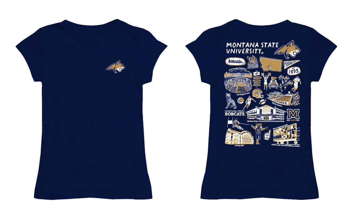 Montana State Bobcats MSU Hand Sketched Vive La Fete Impressions Artwork Navy Girls Cotton Short Sleeve Tee - Vive La Fête - Online Apparel Store