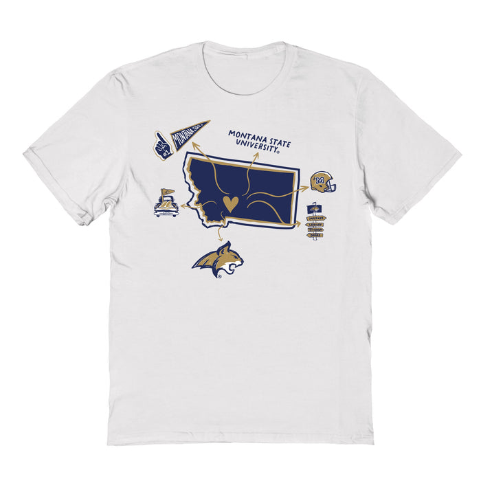 Montana State Bobcats MSU Hand Sketched Vive La Fete Impressions Icones Kids White T-shirt