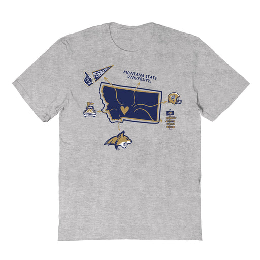 Montana State Bobcats MSU Hand Sketched Vive La Fete Impressions Icones Kids Grey T-shirt