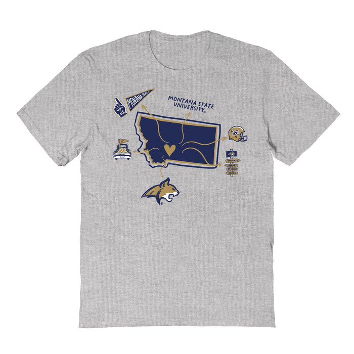 Montana State Bobcats MSU Hand Sketched Vive La Fete Impressions Icones Kids Grey T-shirt