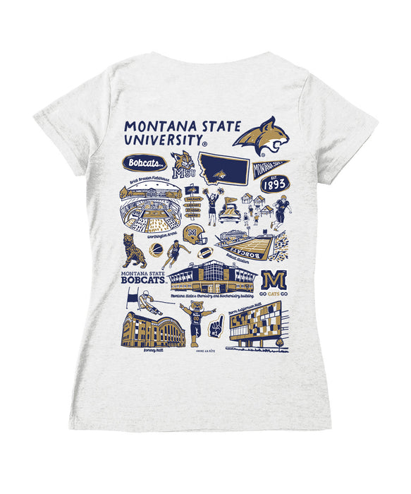 Montana State Bobcats MSU Hand Sketched Vive La Fete Impressions Artwork Navy Women Cotton Short Sleeve V-Neck Tshirt