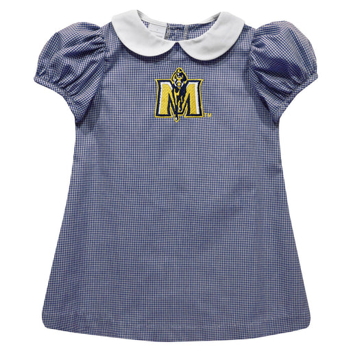 Murray State Racers Embroidered Navy Gingham Short Sleeve A Line Dress