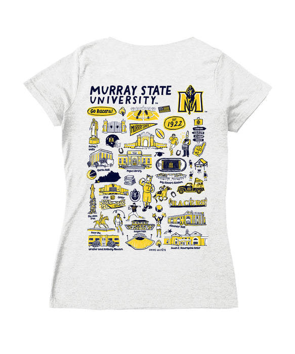 Murray State Racers Hand Sketched Vive La Fete Impressions Artwork Navy Women Cotton Short Sleeve V-Neck Tshirt
