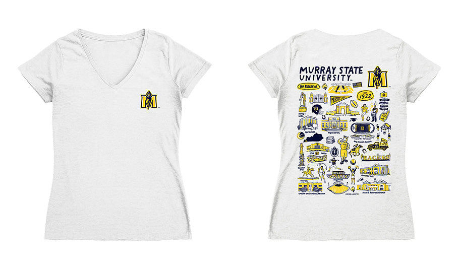 Murray State Racers Hand Sketched Vive La Fete Impressions Artwork Navy Women Cotton Short Sleeve V-Neck Tshirt