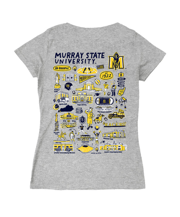 Murray State Racers Hand Sketched Vive La Fete Impressions Artwork Navy Women Cotton Short Sleeve V-Neck Tshirt