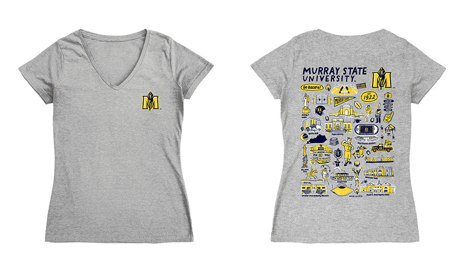 Murray State Racers Hand Sketched Vive La Fete Impressions Artwork Navy Women Cotton Short Sleeve V-Neck Tshirt