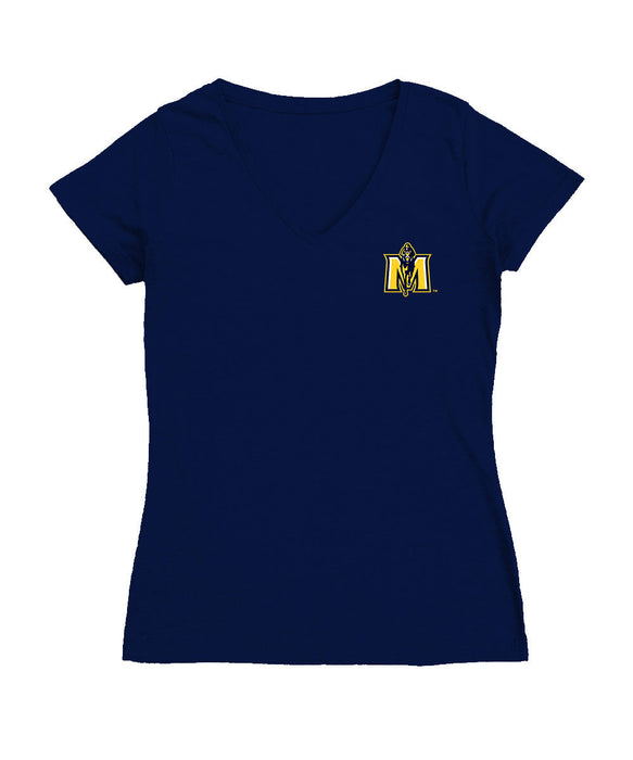 Murray State Racers Hand Sketched Vive La Fete Impressions Artwork Navy Women Cotton Short Sleeve V-Neck Tshirt
