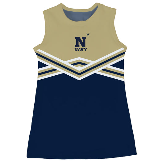 US Naval Academy Midshipmen Sleeveless Cheerleader A Line Dress Gold and Navy