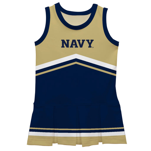 US Naval Academy Midshipmen Vive La Fete Game Day Gold and Navy Sleeveless Chearleader Dress