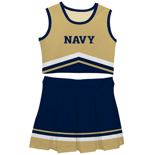 US Naval Academy Midshipmen Vive La Fete Game Day Gold and Navy Sleeveless Chearleader Set