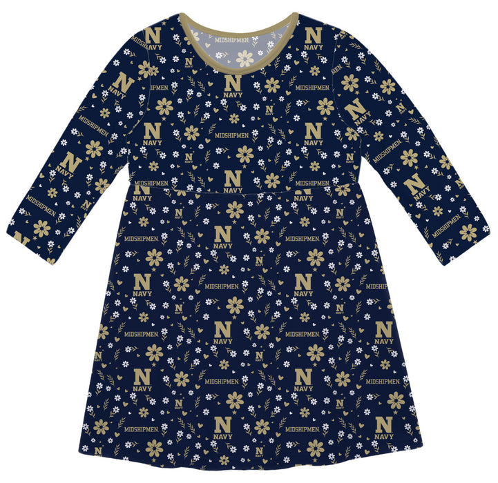 US Naval Academy Midshipmen Vive La Fete Girls Game Day Long Sleeve Navy Dress