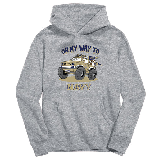 US Naval Academy Midshipmen On My Way Monster Truck Heather Grey Cotton Youth Hoodie