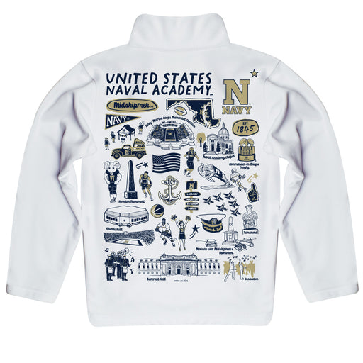 US Naval Academy Midshipmen Hand Sketched Vive La Fete Impressions Artwork White Boys Quarter Zip Pullover V1 - Vive La Fête - Online Apparel Store