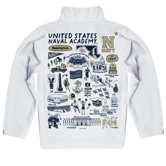 US Naval Academy Midshipmen Hand Sketched Vive La Fete Impressions Artwork White Boys Quarter Zip Pullover V1 - Vive La Fête - Online Apparel Store