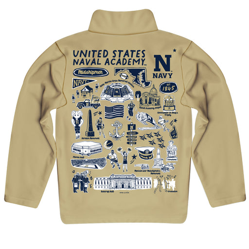 US Naval Academy Midshipmen Hand Sketched Vive La Fete Impressions Artwork Gold Quarter Zip Pullover V1 - Vive La Fête - Online Apparel Store