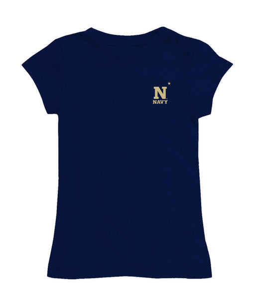 US Naval Academy Midshipmen Hand Sketched Vive La Fete Impressions Artwork Navy Girls Cotton Short Sleeve Tee