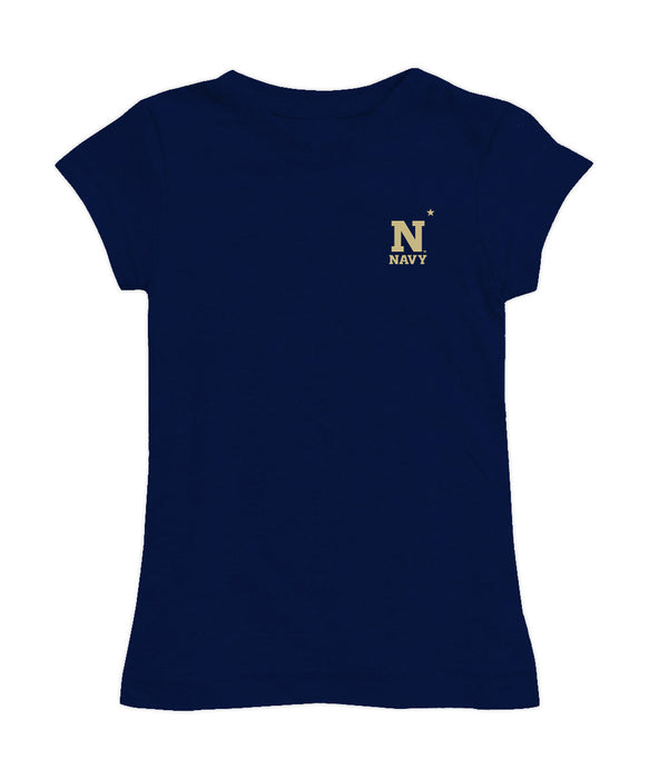 US Naval Academy Midshipmen Hand Sketched Vive La Fete Impressions Artwork Navy Girls Cotton Short Sleeve Tee
