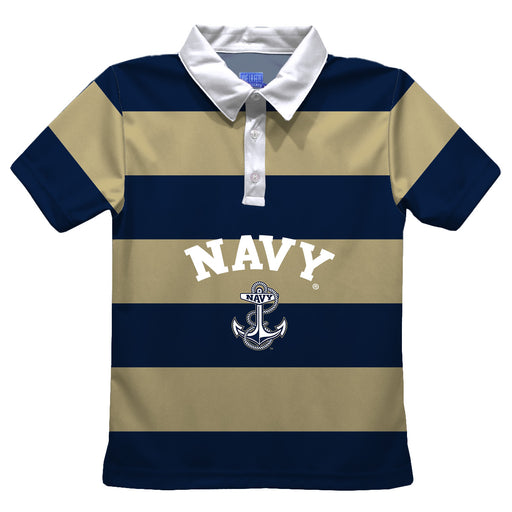 US Naval Academy Midshipmen Stripes Short Sleeve Polo Box Shirt Navy and Gold - Vive La Fête - Online Apparel Store