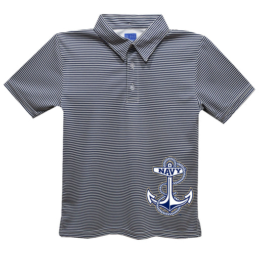 US Naval Academy Midshipmen Stripes Short Sleeve Polo Box Shirt Navy