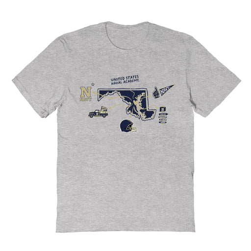US Naval Academy Midshipmen Hand Sketched Vive La Fete Impressions Icones Kids Grey T-shirt