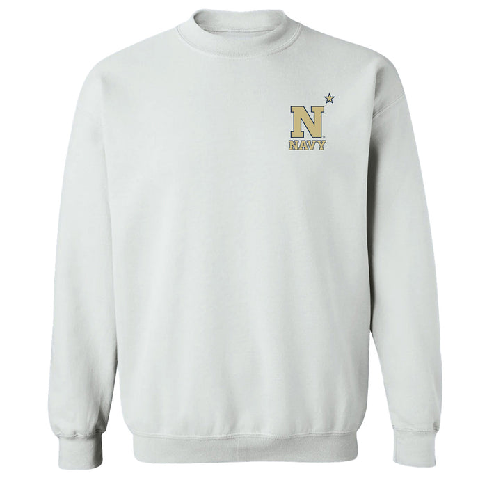 US Naval Academy Midshipmen Hand Sketched Vive La Fete Impressions Artwork White Crew Neck Sweatshirt for Women