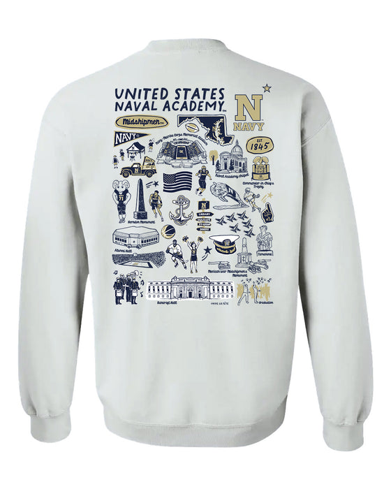 US Naval Academy Midshipmen Hand Sketched Artwork Navy Crewneck Sweatshirt for Women - Vive La Fête - Online Apparel Store