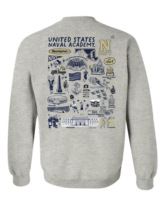 US Naval Academy Midshipmen Hand Sketched Artwork Navy Crewneck Sweatshirt for Women - Vive La Fête - Online Apparel Store