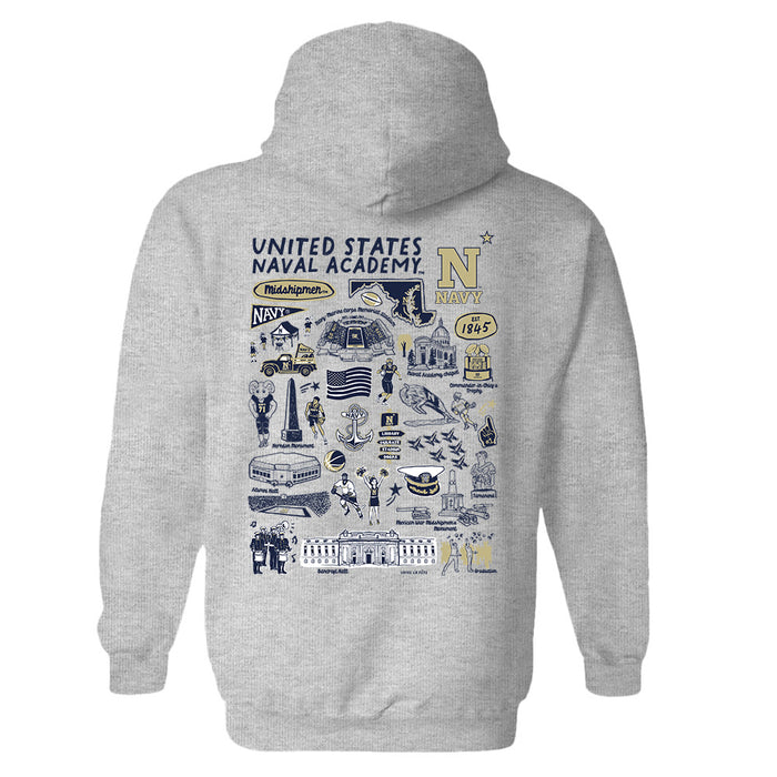 US Naval Academy Midshipmen Hand Sketched Artwork Cotton Fleece Women Hoodie - Vive La Fête - Online Apparel Store