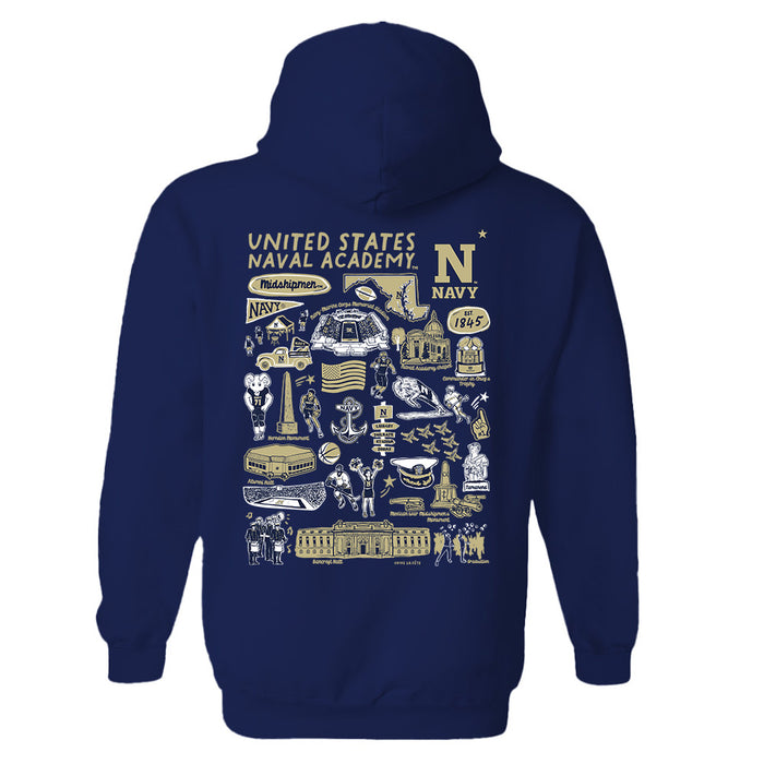 US Naval Academy Midshipmen Hand Sketched Artwork Cotton Fleece Women Hoodie - Vive La Fête - Online Apparel Store